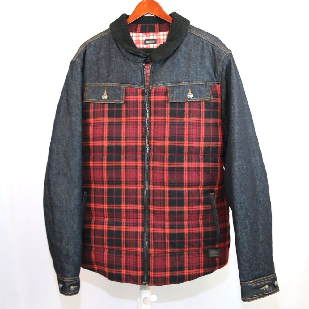 Buckle's Buffalo Exchange Denim and Red Plaid Flannel Jacket XXL/TTG Like New!